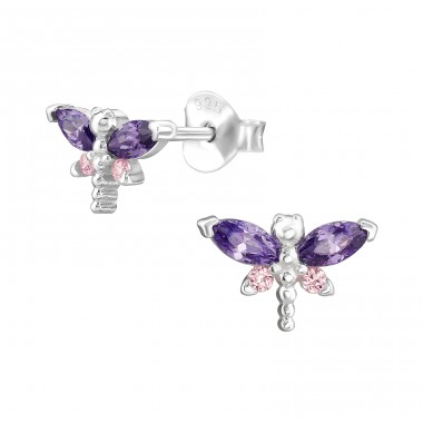 Butterfly with Zirconia - 925 Sterling Silver Ear Studs With Zirconia Stones A4S49204