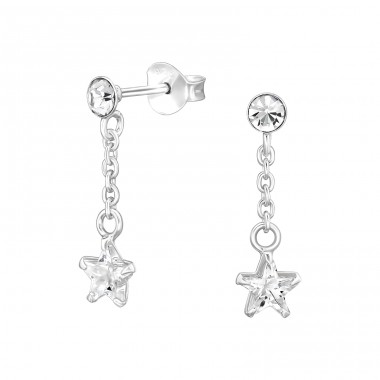 5mm Dangling Star - 925 Sterling Silver Ear Studs With Zirconia Stones A4S49386