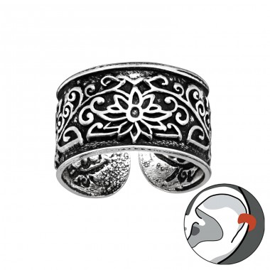 Oxidiert mit Blumen - Schmuck Silber 925 Einzelohrringe A4S41690