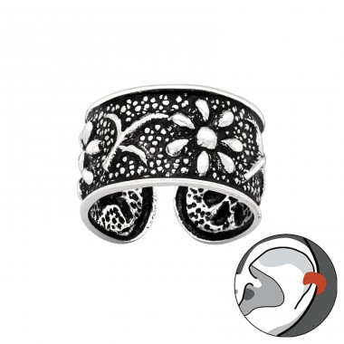 Oxidiert mit Blume - Einzelne Ohr-Ohrringe aus Silber 925 Schmuck A4S41714