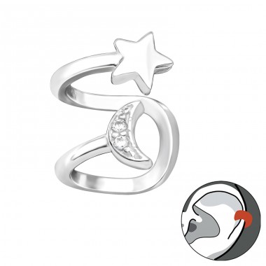 Mond und Stern in einem Ohr - 925 Sterling Silber Ohrringe One Ear A4S42259