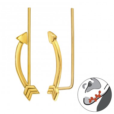 Golden Curved Arrow - 925 Sterling Silver Ear Cuffs And Ear Pins A4S43288