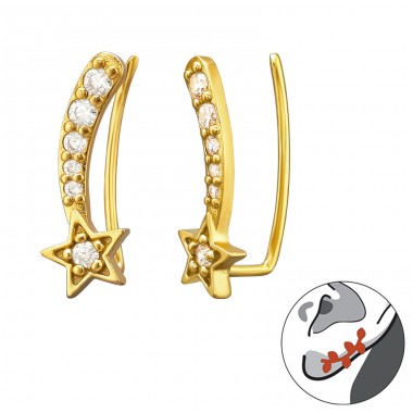 Golden Shooting Star - 925 Sterling Silver Ear Cuffs And Ear Pins A4S43294