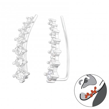 Sieben Zirkone in einer Reihe zum Tragen entlang des Ohrs - 925 Sterling Silver Single Ear Earrings A4S43295