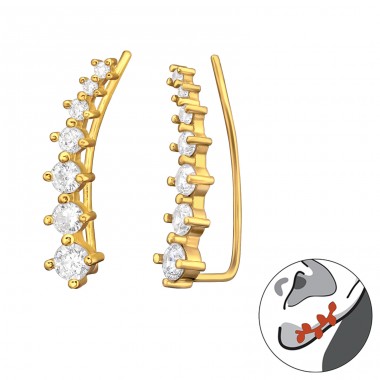 Seven zirconias in line on gold palted earrings - 925 Sterling Silver Ear Cuffs And Ear Pins A4S43296