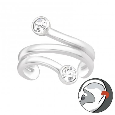 Earcuff with two crystals - 925 Sterling Silver Ear Cuffs And Ear Pins A4S43851