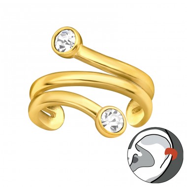 Golden earcuff with 2 crystal stones - 925 Sterling Silver Ear Cuffs And Ear Pins A4S43852