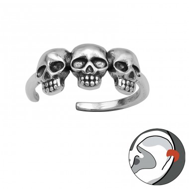 3x Skull in line - 925 Sterling Silver Ear Cuffs And Ear Pins A4S44891