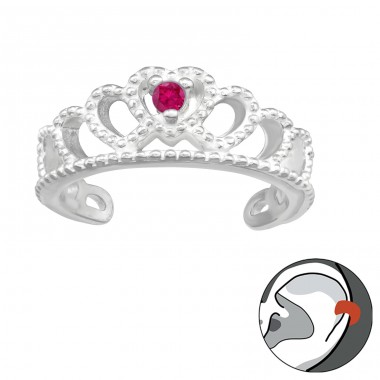 Crown with red Garnet zirconia stone - 925 Sterling Silver Ear Cuffs And Ear Pins A4S45617