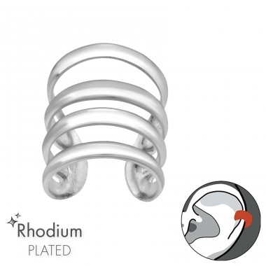 Rhodium Lines - 925 Sterling Silver Ear Cuffs And Ear Climbers A4S47157