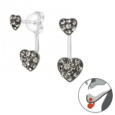 Double Heart - 925 Sterling Silver Double-sided Ear Studs A4S17884