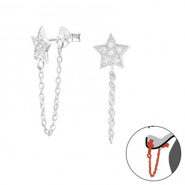 Star - 925 Sterling Silver Double-sided Ear Studs A4S24671