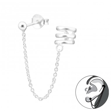 Ohrring für ein Ohr + Ohrstecker verbunden mit einer Kette - Schmuck Silber 925 Ohrringe für ein Ohr A4S42221