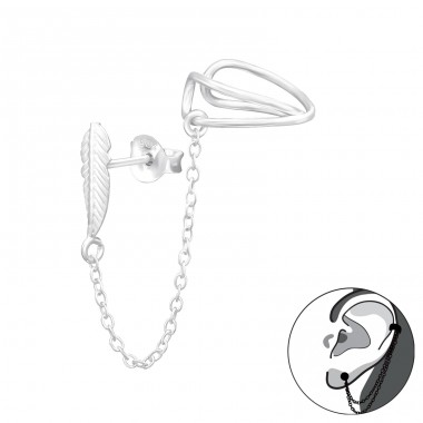 Feder mit Kette - Schmuck Silber 925 Doppelseitige Ohrringe A4S43820