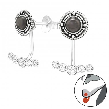 2 silver part ear studs - 925 Sterling Silver Double-Sided Ear Studs A4S45154