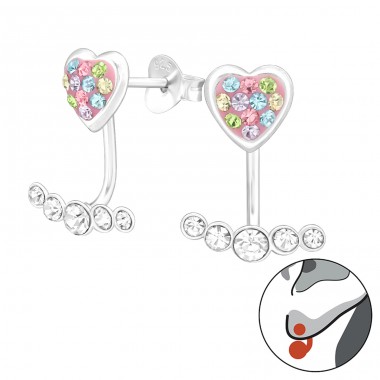 Multicolor crystals with hanging part - 925 Sterling Silver Double-Sided Ear Studs A4S45157