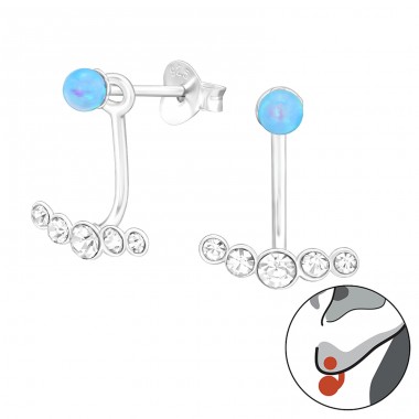 2 parts Opal & crystals - 925 Sterling Silver Double-Sided Ear Studs A4S45158