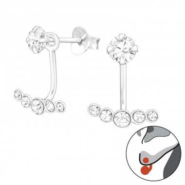 2 parts Zirconia & crystals - 925 Sterling Silver Double-Sided Ear Studs A4S45159