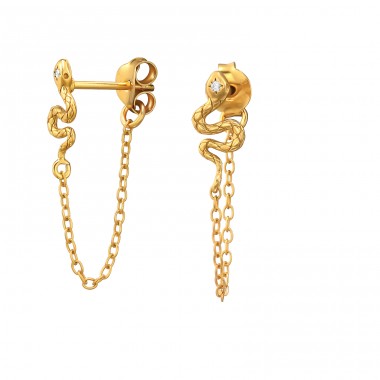 Golden Snake Ear Studs - 925 Sterling Silver Double-Sided Ear Studs A4S46816