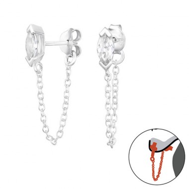 Marquise Shape - 925 Sterling Silver Double-sided Ear Studs A4S47528