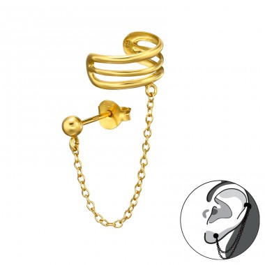  Ball and chain - 925 Sterling Silver Double-Sided Ear Studs A4S47993