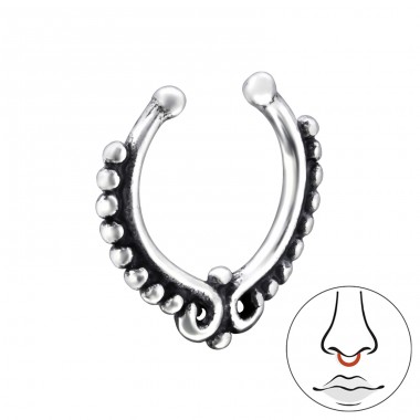 Patterned - 925 Sterling Silver Nose Silver Piercing A4S28388