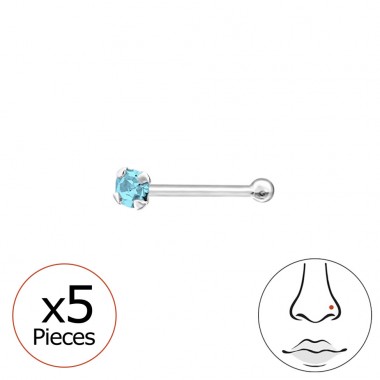 5 pcs Round Nose Studs With Crystal 1.5Mm - 925 Sterling Silver Nose Silver Piercing A4S34800