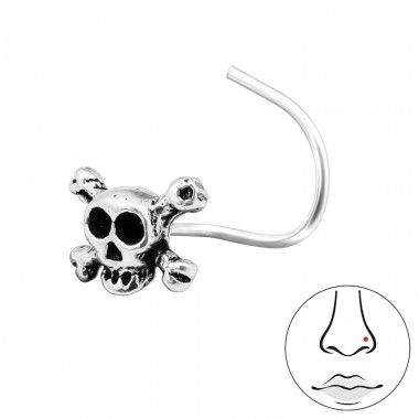 Oxidierter Totenkopf mit Knochen - Schmuck 925 Silber Nasenpiercing A4S42488