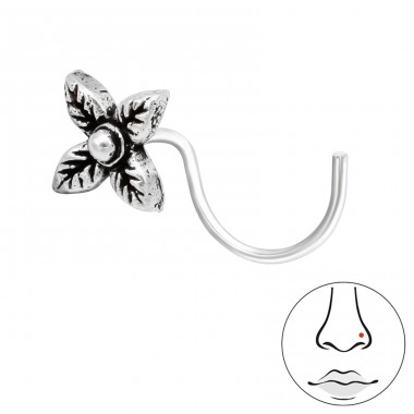 Oxidized flower - 925 Sterling Silver Nose Silver Piercing A4S42489