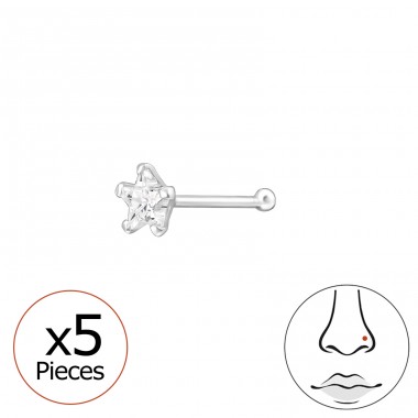 5 pcs Star with Zirconia - 925 Sterling Silver Nose Silver Piercing A4S48032