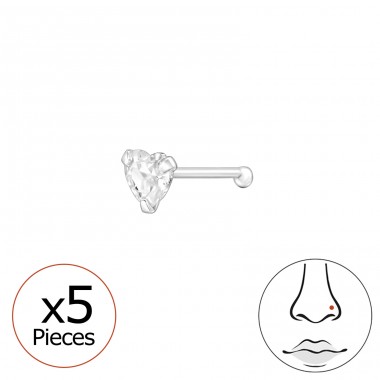 5pcs Heart with crystals - 925 Sterling Silver Nose Silver Piercing A4S48034