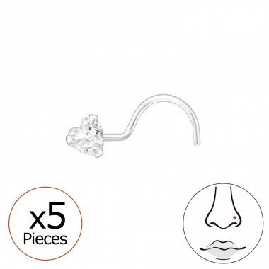 5 pcs Heart - 925 Sterling Silver Nose Silver Piercing A4S48035