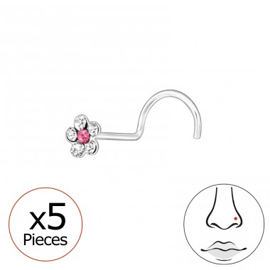 5 pcs Flower with crystals - 925 Sterling Silver Nose Silver Piercing A4S48042