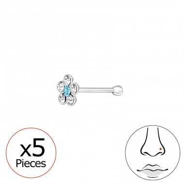 5 pcs Flower with crystals - 925 Sterling Silver Nose Silver Piercing A4S48044