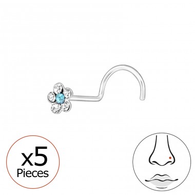 5 pcs Flower with crystals - 925 Sterling Silver Nose Silver Piercing A4S48045