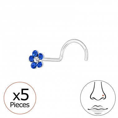 5 Stk. Blume mit Kristallen - 925Er Silber Nasenpiercing Silber A4S48049