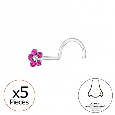 5 Stk. Blume mit Kristallen - 925Er Silber Nasenpiercing Silber A4S48051