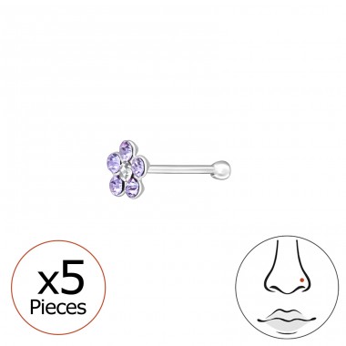 5 pcs Flower with crystals - 925 Sterling Silver Nose Silver Piercing A4S48052