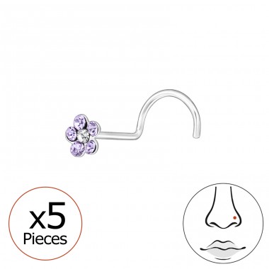 5 pcs Flower with crystals - 925 Sterling Silver Nose Silver Piercing A4S48053