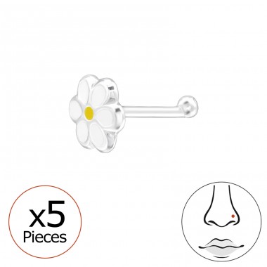 Flower Nose Silver Piercing 5 pc - 925 Sterling Silver Nose Silver Piercing A4S48070