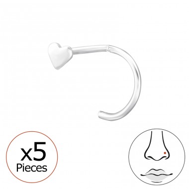 5 pcs Heart - 925 Sterling Silver Nose Silver Piercing A4S48075