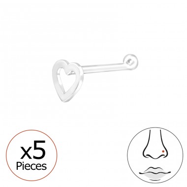 5 pcs Heart - 925 Sterling Silver Nose Silver Piercing A4S48078