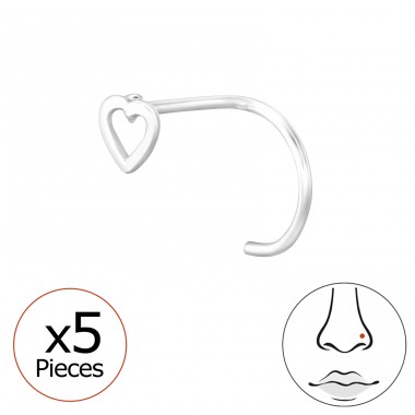 5 pcs Heart - 925 Sterling Silver Nose Silver Piercing A4S48079