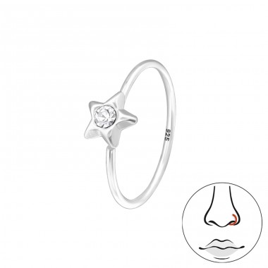 Star mit Kristall - 925Er Silber Nasenpiercing Silber A4S48091