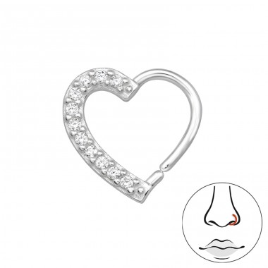 Heart with Zirconia - 925 Sterling Silver Nose Silver Piercing A4S48369