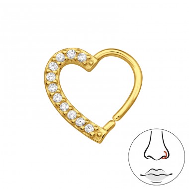 Golden Heart with Zirconia - 925 Sterling Silver Nose Silver Piercing A4S48370