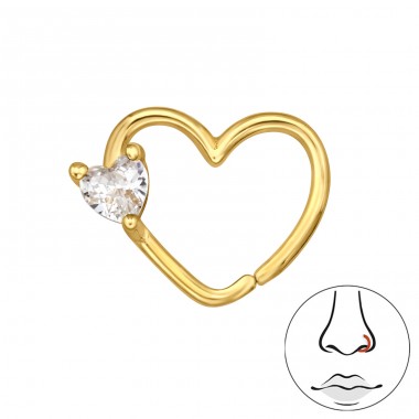 Golden Heart with crystal - 925 Sterling Silver Nose Silver Piercing A4S48371