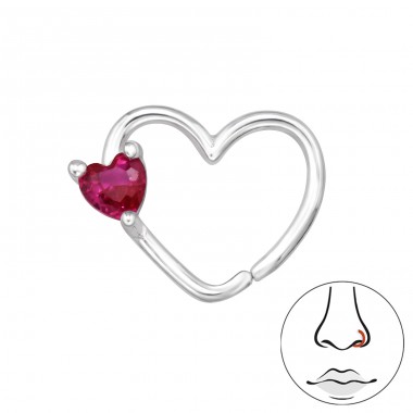 Heart with crystals - 925 Sterling Silver Nose Silver Piercing A4S48372