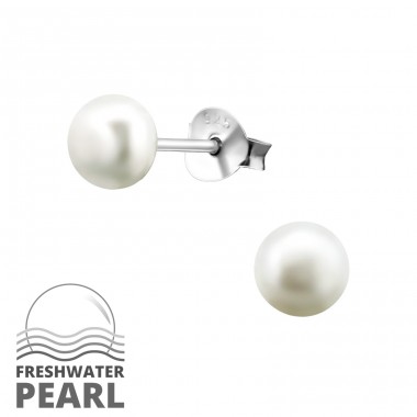 Round - 925 Sterling Silver Ear Studs with Pearls A4S15830