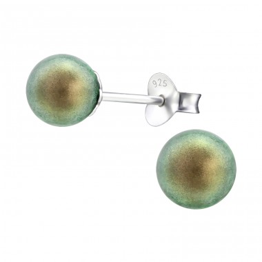 Round  With Genuine European Crystals - 925 Sterling Silver Lacrystale Silver Ear Studs A4S27950